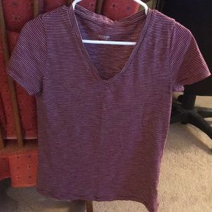 V-Neck shirt. Maroon striped